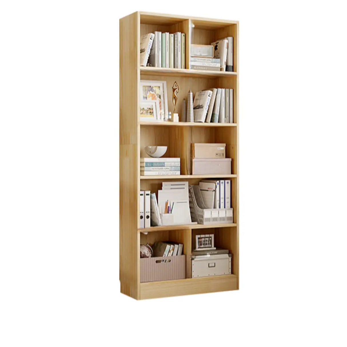 Rustic Vertical Pine Wood 5 Shelves Display Bookcase Image - 12