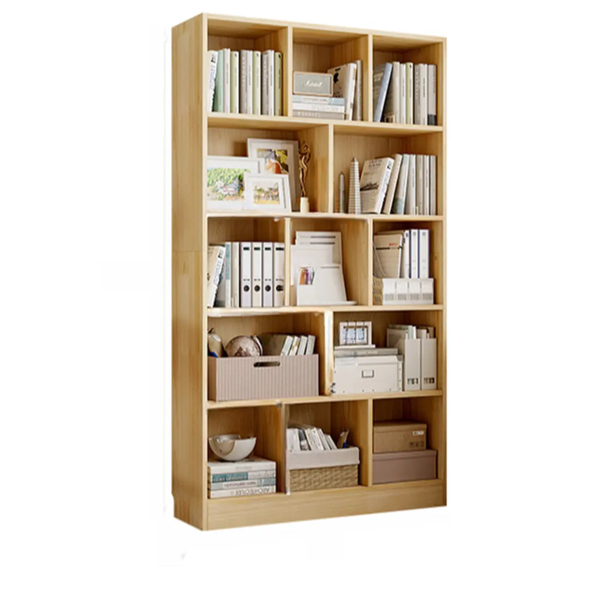 Rustic Vertical Pine Wood 5 Shelves Display Bookcase Image - 14
