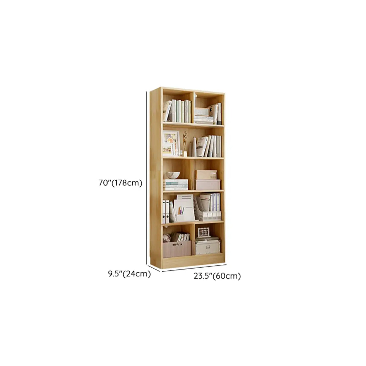 Rustic Vertical Pine Wood 5 Shelves Display Bookcase 