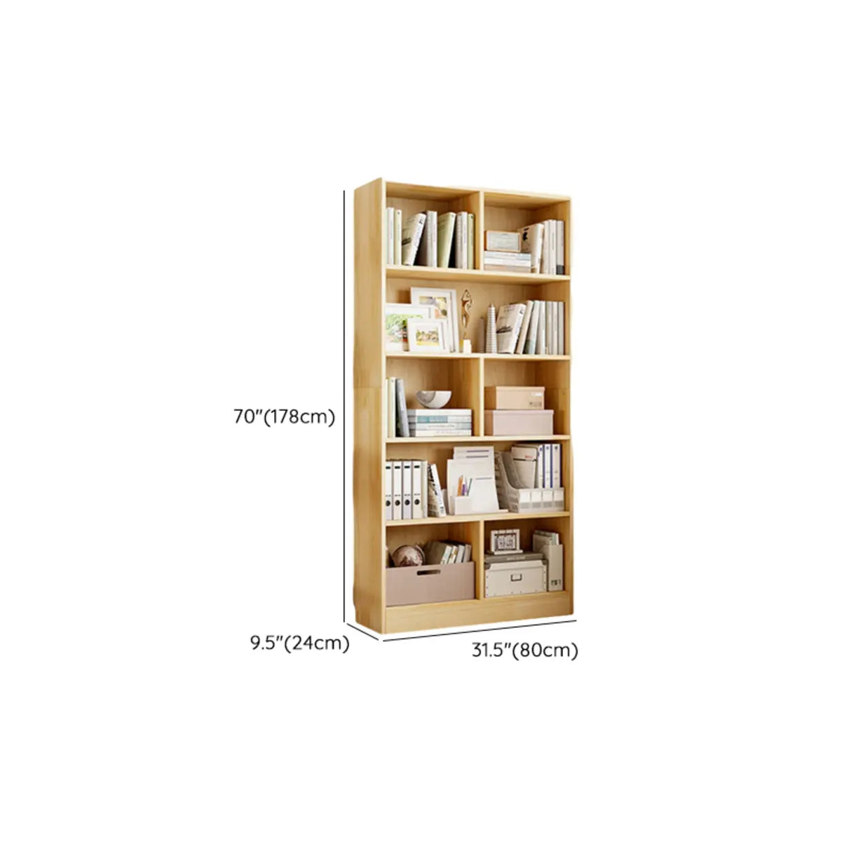 Rustic Vertical Pine Wood 5 Shelves Display Bookcase Image - 16