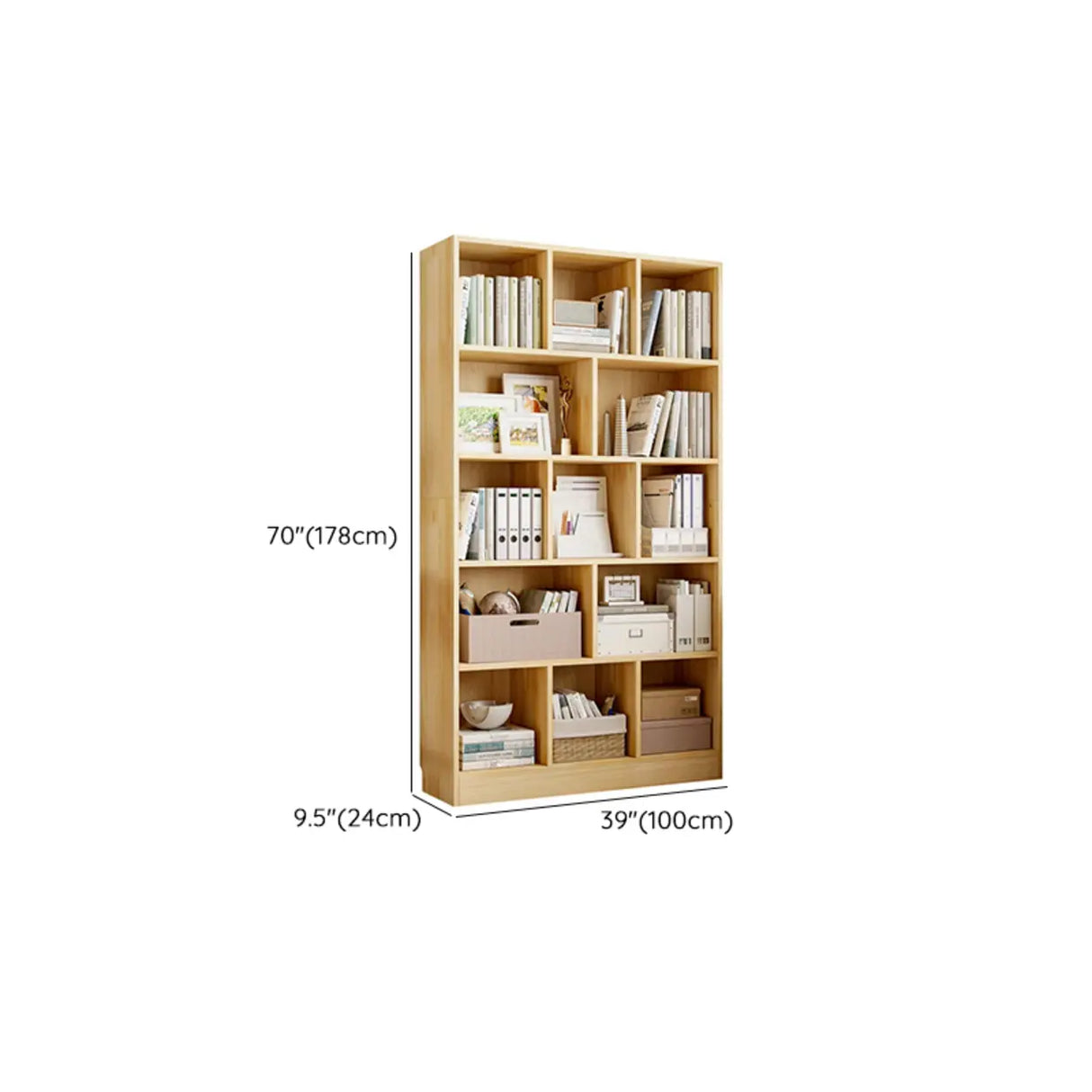 Rustic Vertical Pine Wood 5 Shelves Display Bookcase Image - 17
