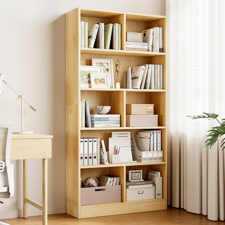 Rustic Vertical Pine Wood 5 Shelves Display Bookcase Image - 2