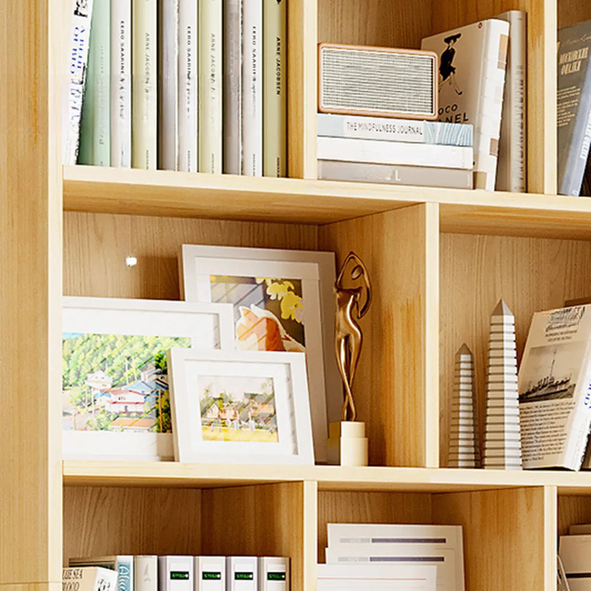 Rustic Vertical Pine Wood 5 Shelves Display Bookcase Image - 8