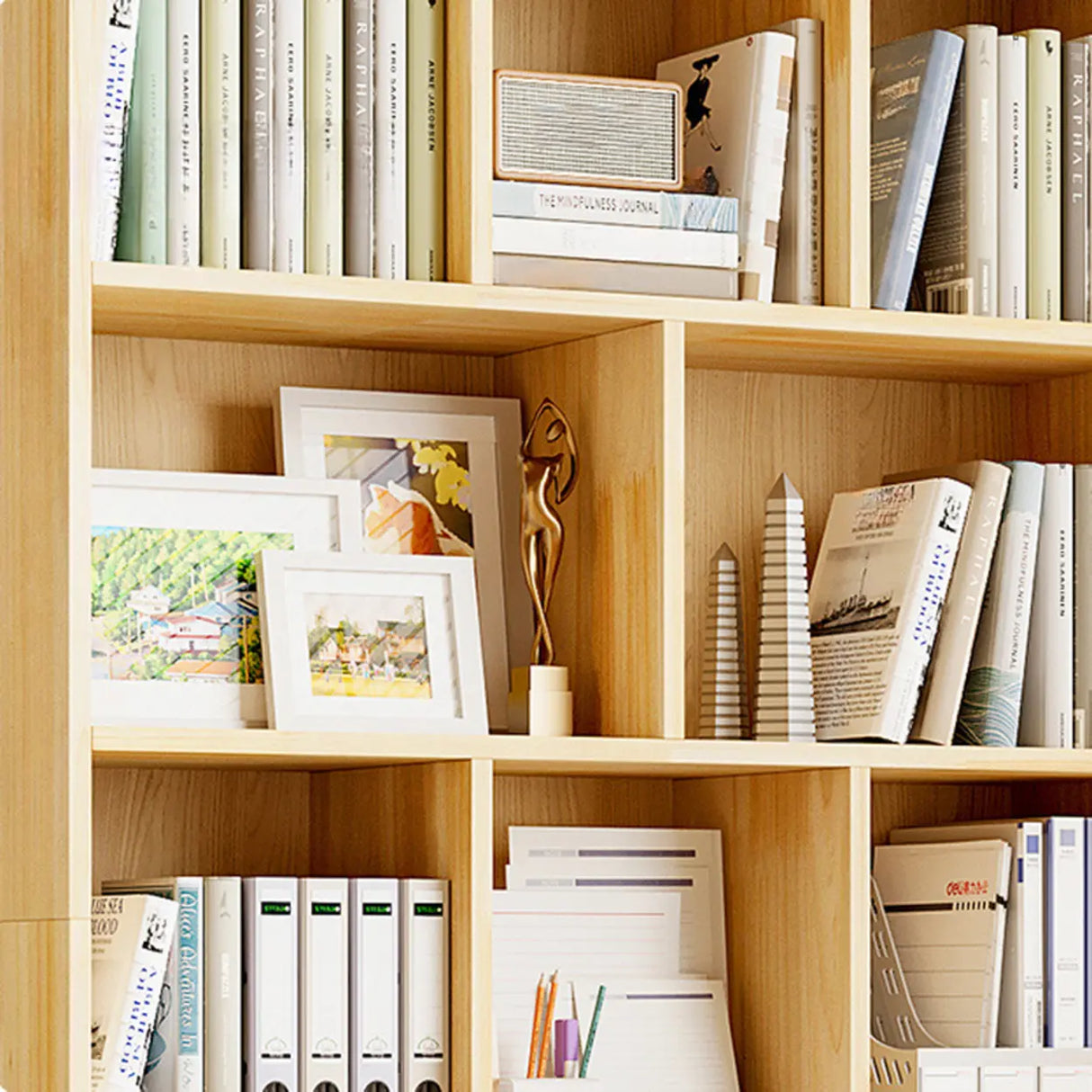 Rustic Vertical Pine Wood 5 Shelves Display Bookcase Image - 9