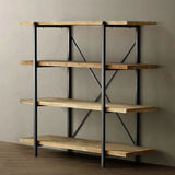 Rustic Vertical Rectangular Wood Metal Display Bookcase Image - 2