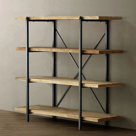 Rustic Vertical Rectangular Wood Metal Display Bookcase Image - 2