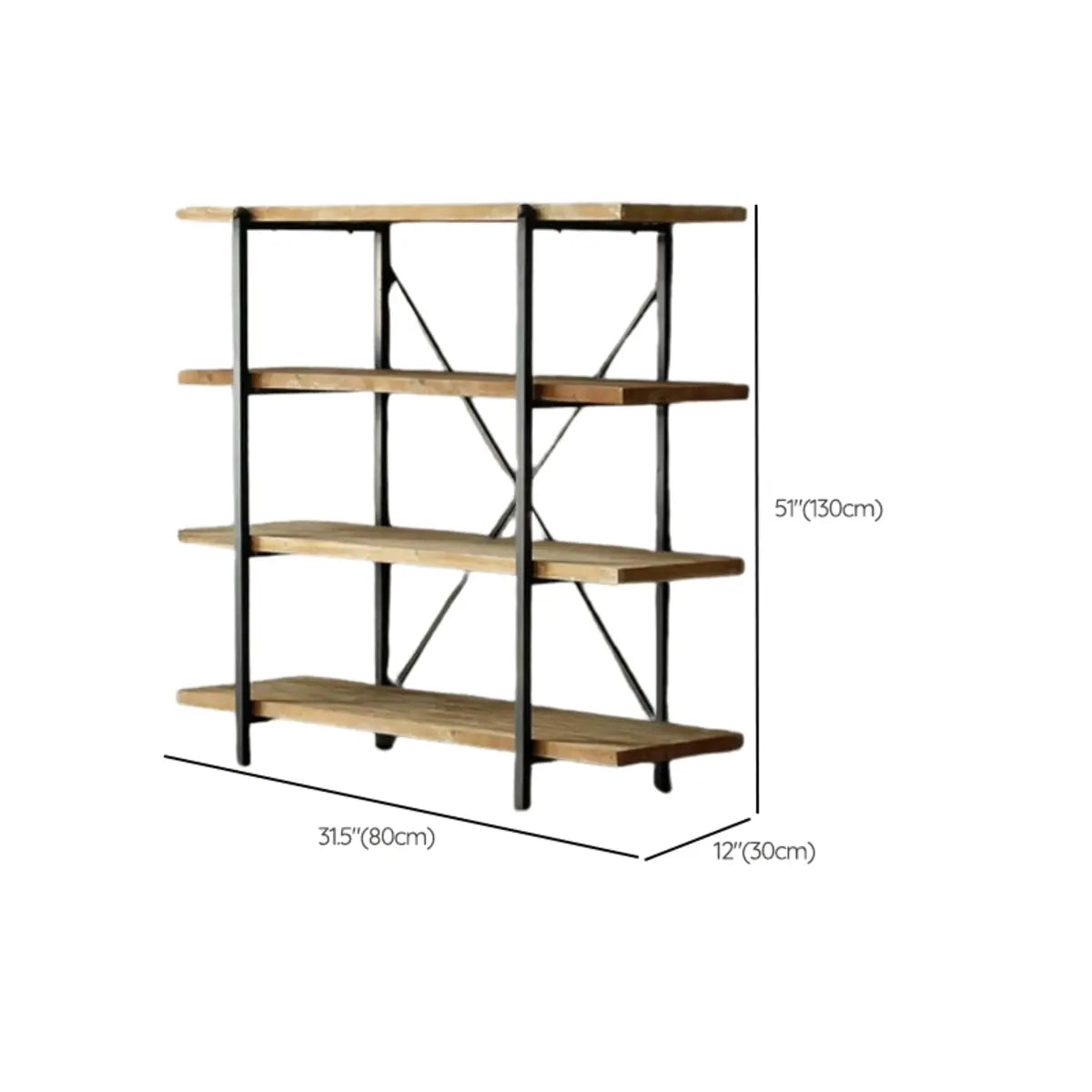Rustic Vertical Rectangular Wood Metal Display Bookcase 