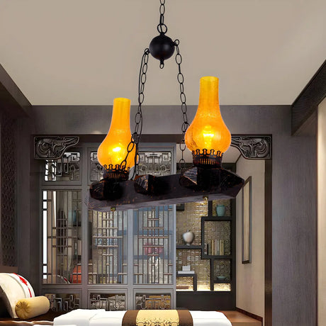 Rustic Vintage Bedroom Yellow Crackle Glass Vase Chandelier Image - 1