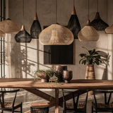 Rustic Wabi Sabi Style Rattan Bamboo Woven Pendant Lights Image - 1