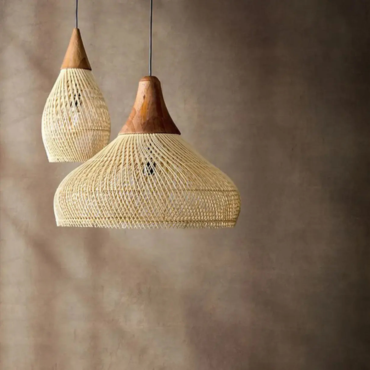 Rustic Wabi Sabi Style Rattan Bamboo Woven Pendant Lights Image - 5
