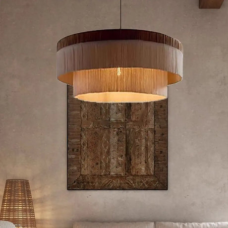 Rustic Wabi-sabi Tiered Fringe Round Adjustable Chandelier Image - 2