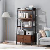 Rustic White 4-Shelf Ladder Open Back Display Bookcase Image - 11