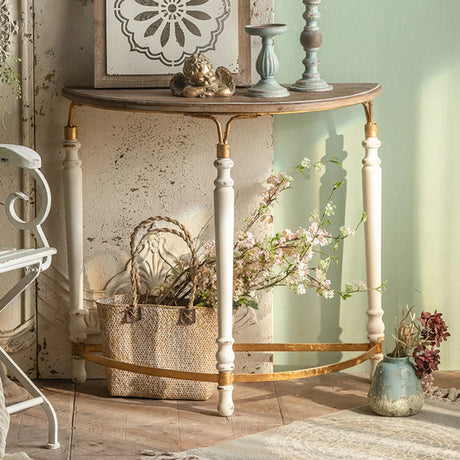 Rustic White Finish Half-circle Wood Console Table Image - 1