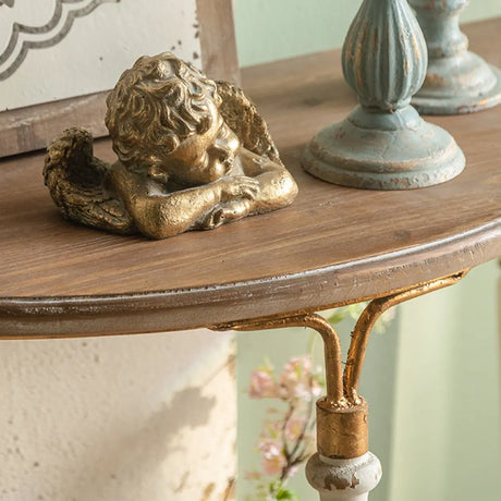 Rustic White Finish Half-circle Wood Console Table Image - 2
