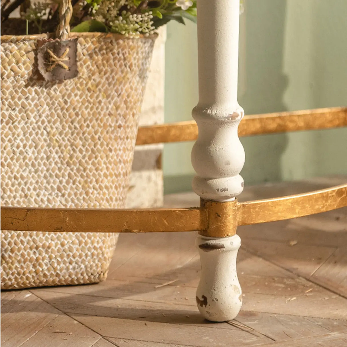 Rustic White Finish Half-circle Wood Console Table Image - 3