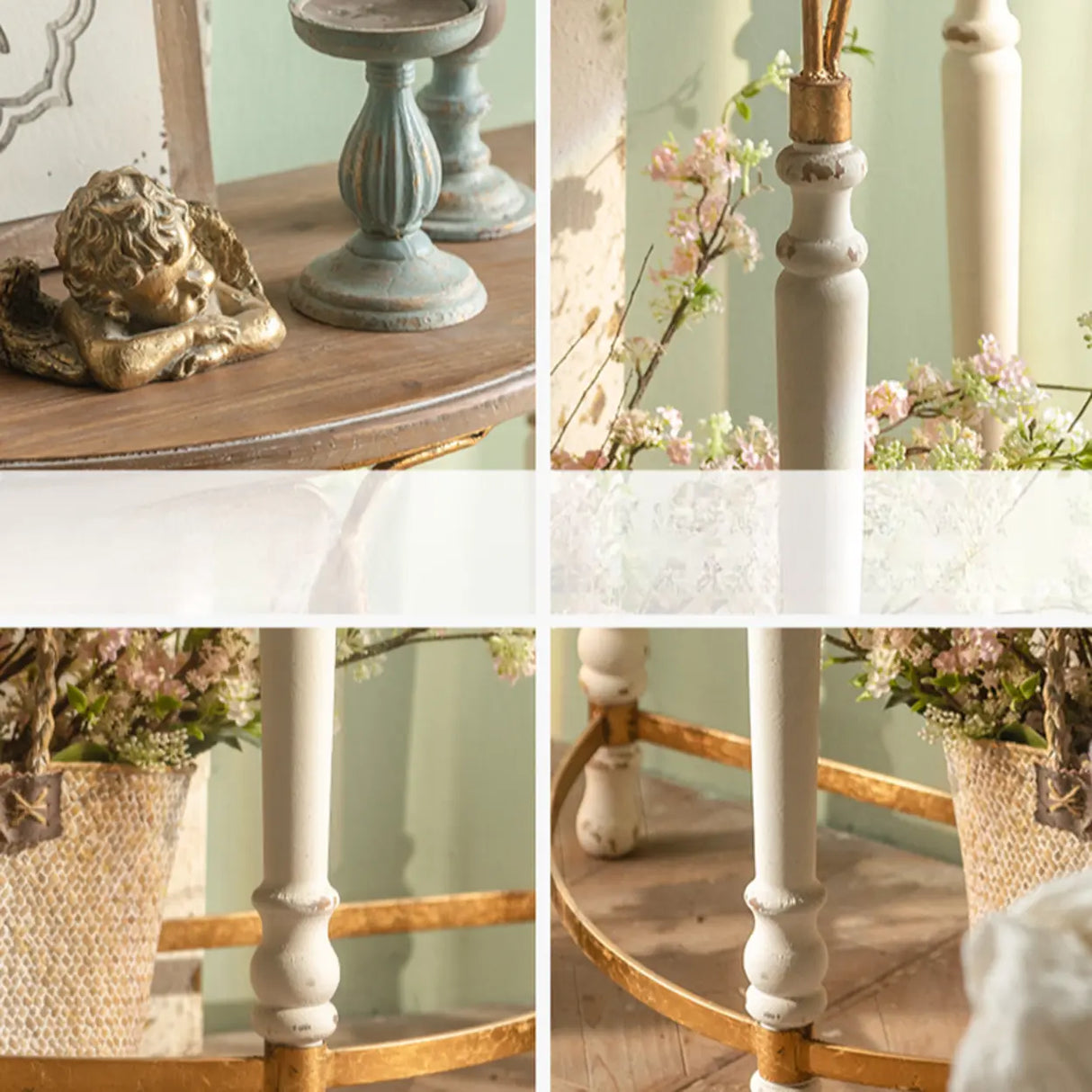 Rustic White Finish Half-circle Wood Console Table Image - 6