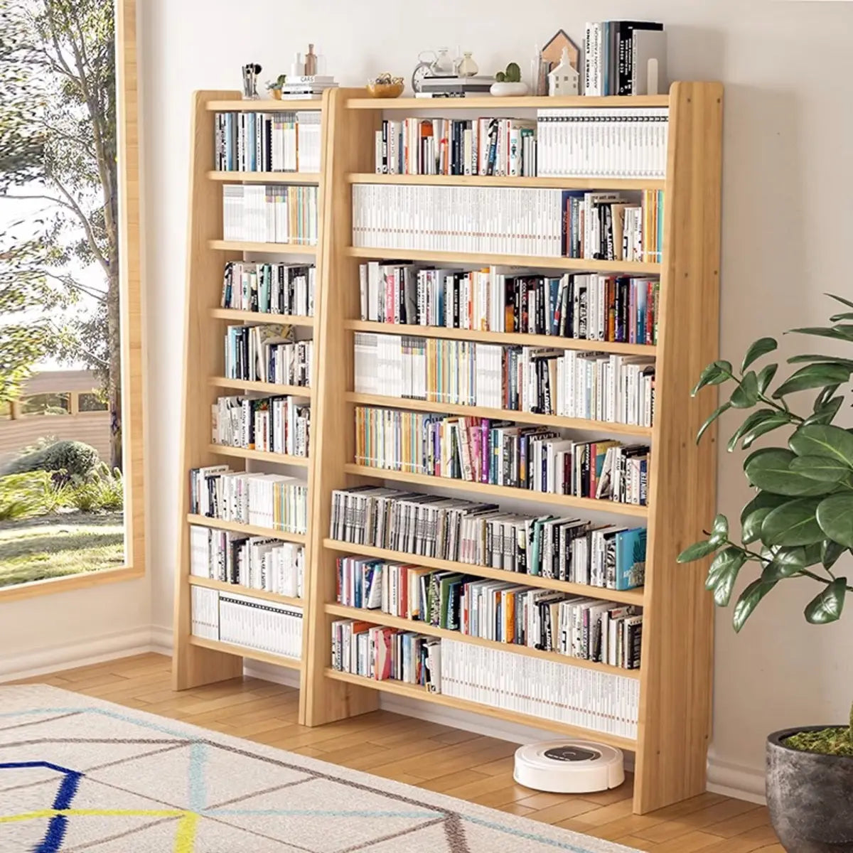 Rustic Wood 9-Layer Adjustable Tall Storage Bookshelf Image - 1
