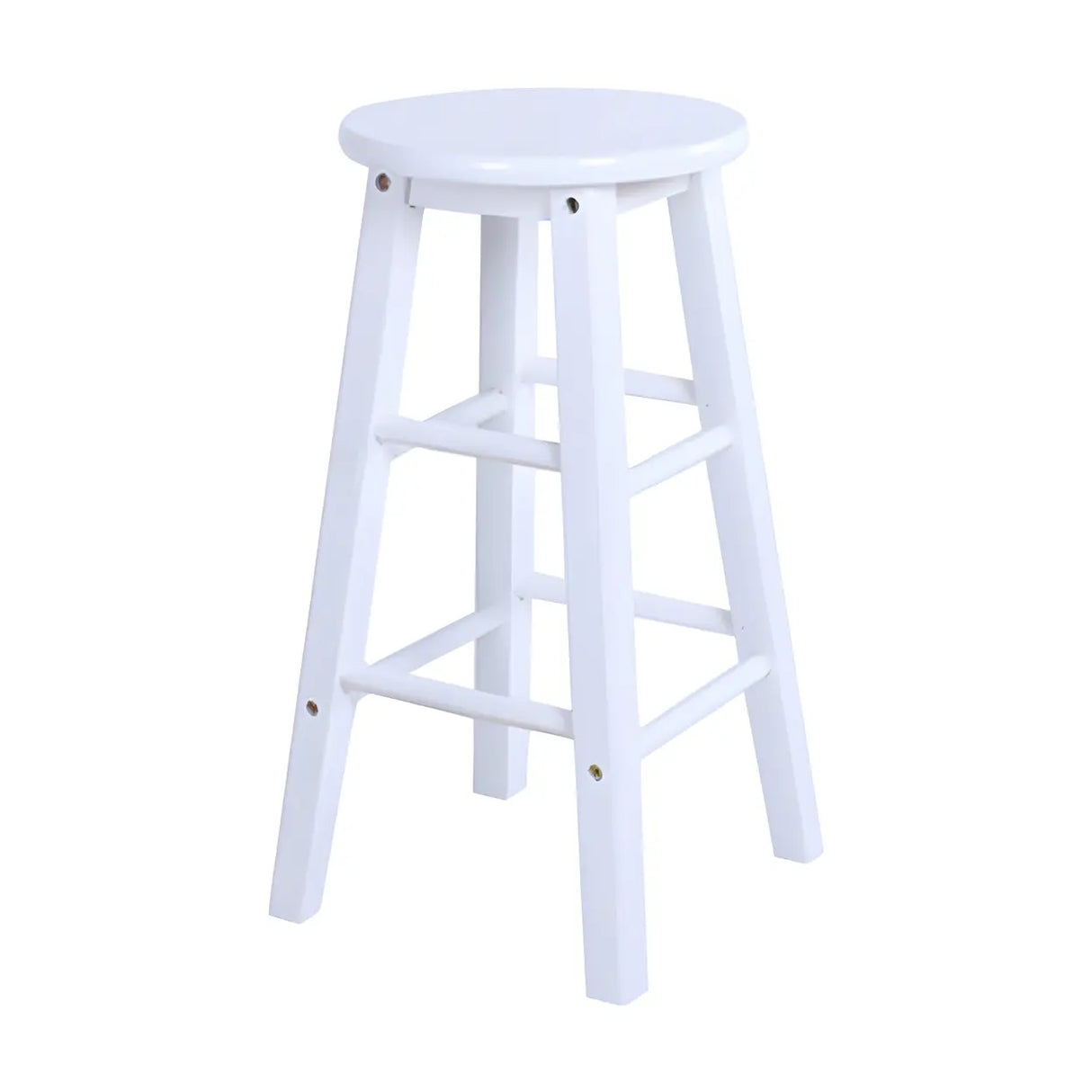 Rustic Wood Black Walnut White Round Bar Stool With Footrest Image - 9