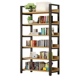 Rustic Wood Multi-Shelf Metal Frame Display Bookcase Image - 10