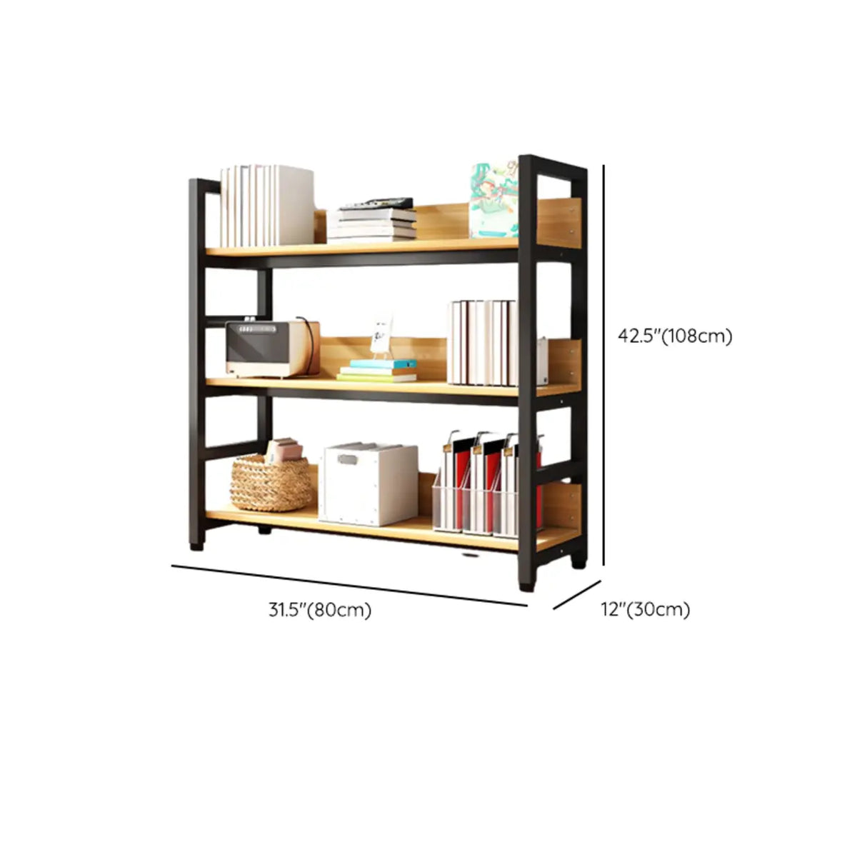 Rustic Wood Multi-Shelf Metal Frame Display Bookcase 