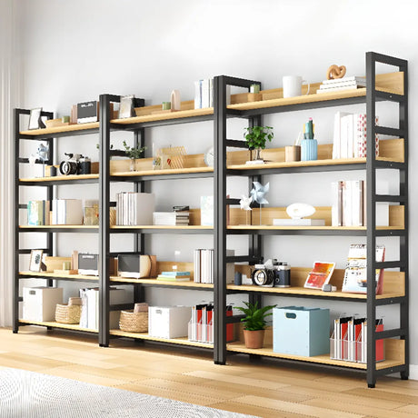 Rustic Wood Multi-Shelf Metal Frame Display Bookcase Image - 1