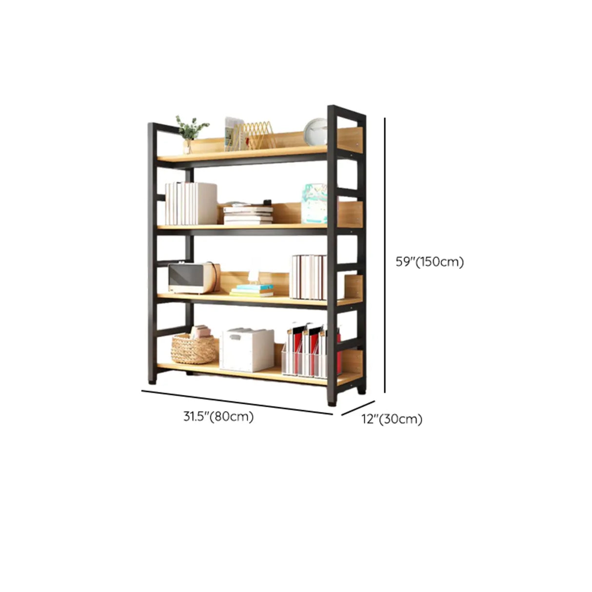 Rustic Wood Multi-Shelf Metal Frame Display Bookcase Image - 21