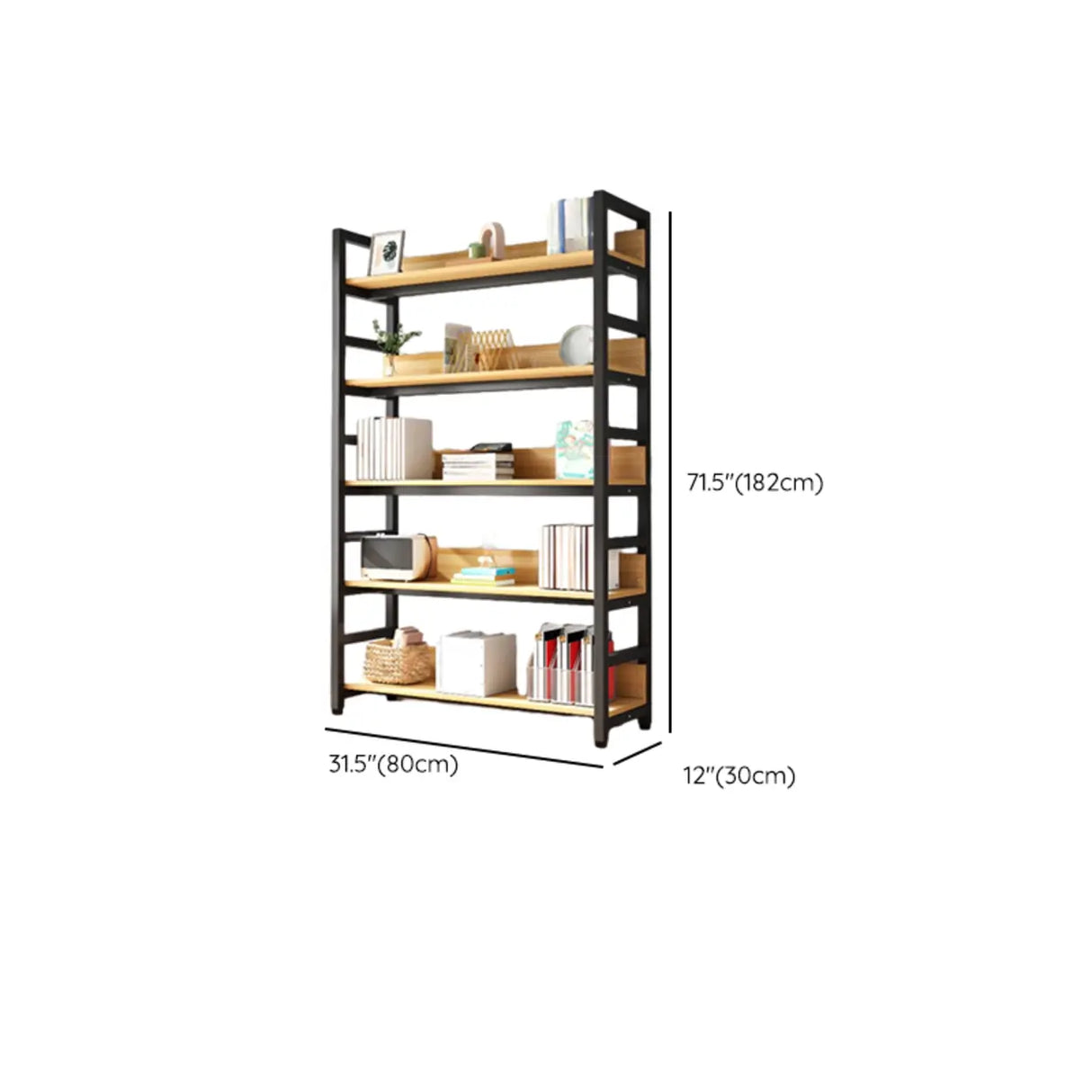 Rustic Wood Multi-Shelf Metal Frame Display Bookcase Image - 27