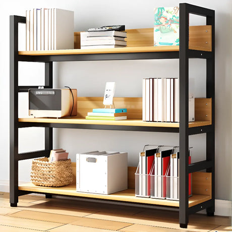 Rustic Wood Multi-Shelf Metal Frame Display Bookcase Image - 2