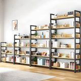Rustic Wood Multi-Shelf Metal Frame Display Bookcase Image - 3