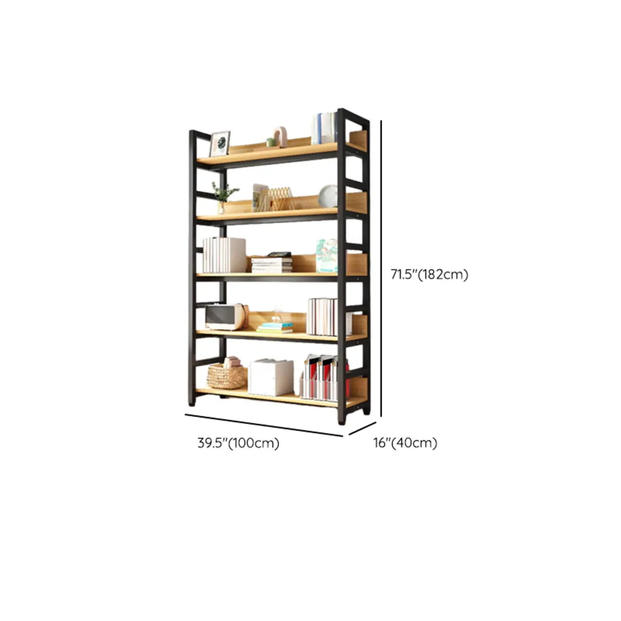 Rustic Wood Multi-Shelf Metal Frame Display Bookcase Image - 40