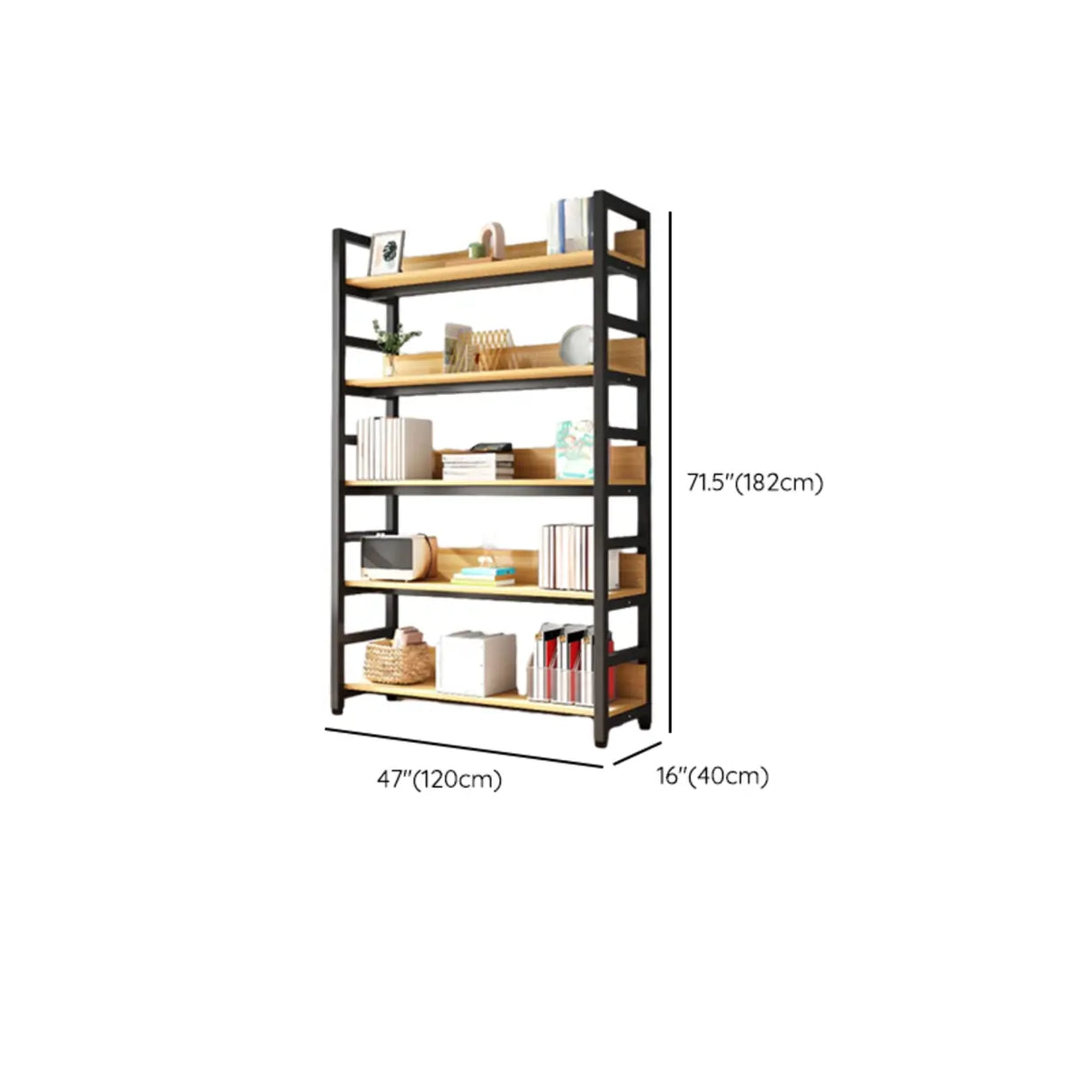 Rustic Wood Multi-Shelf Metal Frame Display Bookcase Image - 41