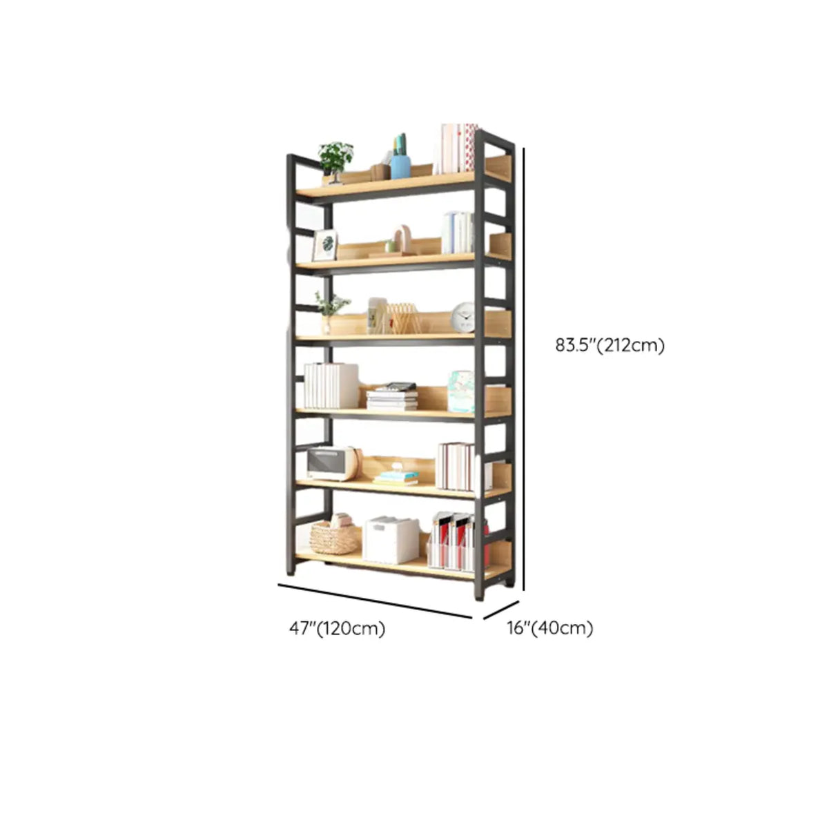 Rustic Wood Multi-Shelf Metal Frame Display Bookcase Image - 44