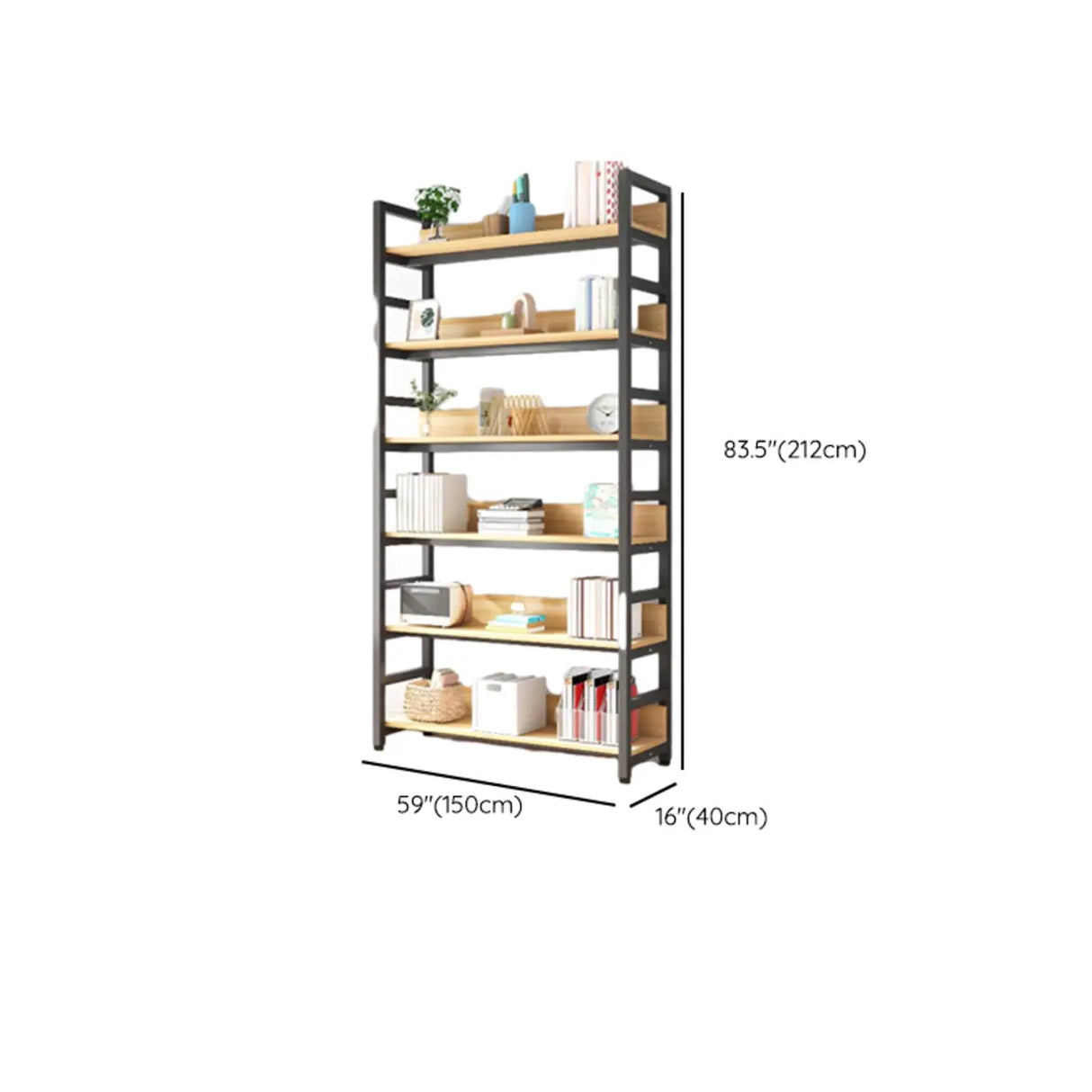 Rustic Wood Multi-Shelf Metal Frame Display Bookcase Image - 45