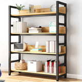 Rustic Wood Multi-Shelf Metal Frame Display Bookcase Image - 4