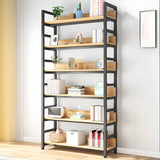 Rustic Wood Multi-Shelf Metal Frame Display Bookcase Image - 7