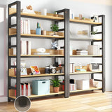Rustic Wood Multi-Shelf Metal Frame Display Bookcase Image - 8