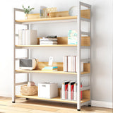 Rustic Wood Multi-Shelf Metal Frame Display Bookcase Image - 9