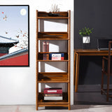 Rustic Wood Vertical 5 Shelves Open Storage Bookshelf Image - 7
