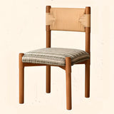 Rustic Wood Woven Rope Open Back Armless Dining Chair Image - 2
