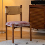 Rustic Wood Woven Rope Open Back Armless Dining Chair Image - 4