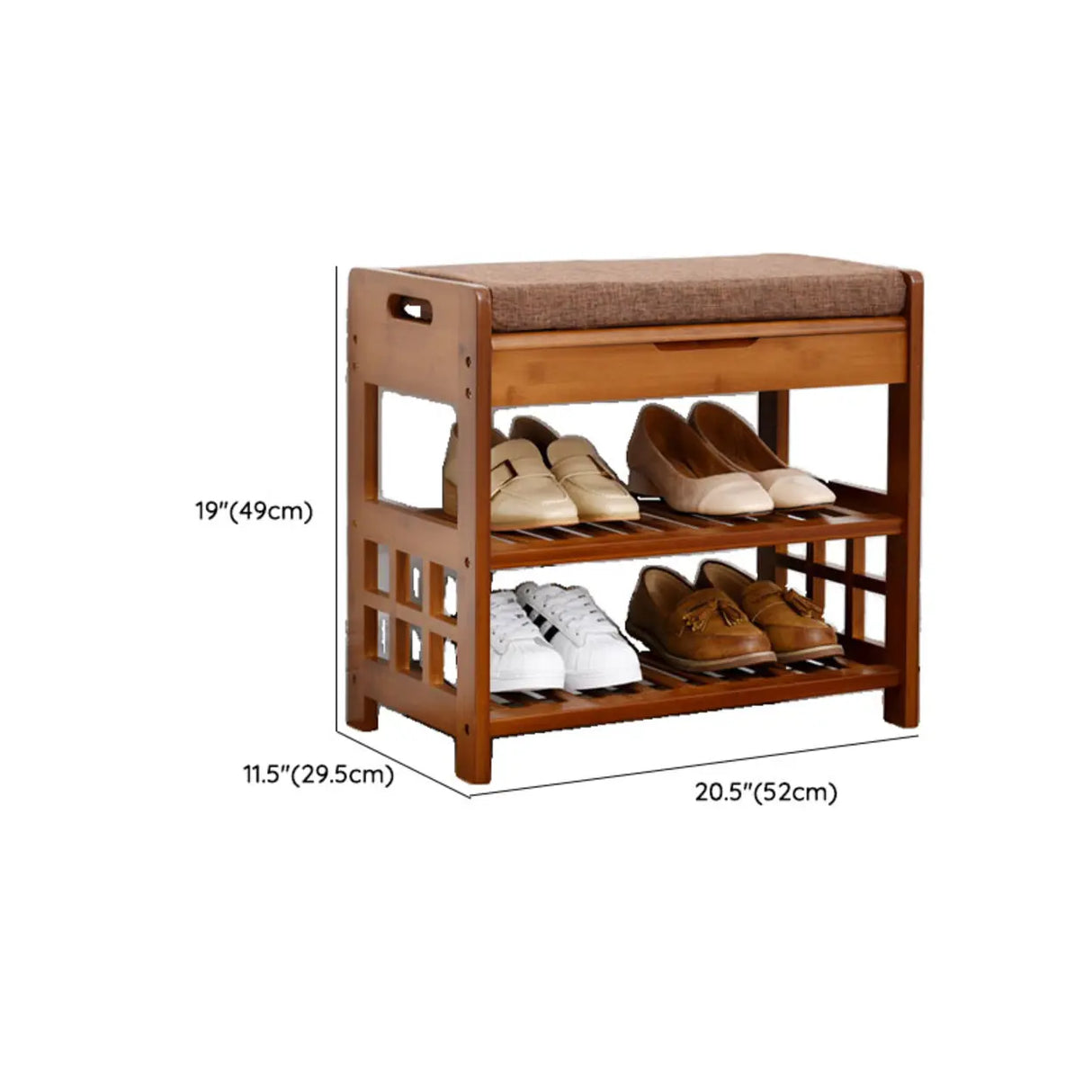 Rustic Wooden Bench Entry Brown Storage Shoe Cabinet 