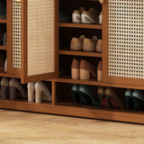 Rustic Wooden Cabinet Brown Large Shoe Storage Unit Image - 12