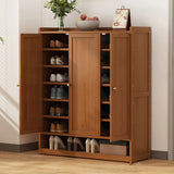 Rustic Wooden Cabinet Brown Large Shoe Storage Unit Image - 17