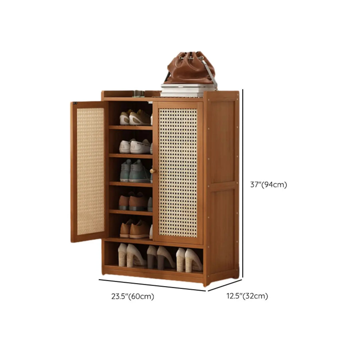 Rustic Wooden Cabinet Brown Large Shoe Storage Unit 