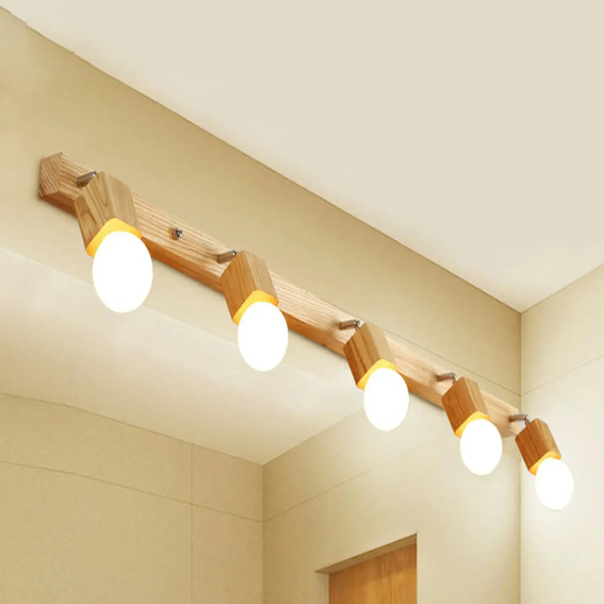 Rustic Wooden Geometric 3-Light Vanity Sconce Light Image - 10
