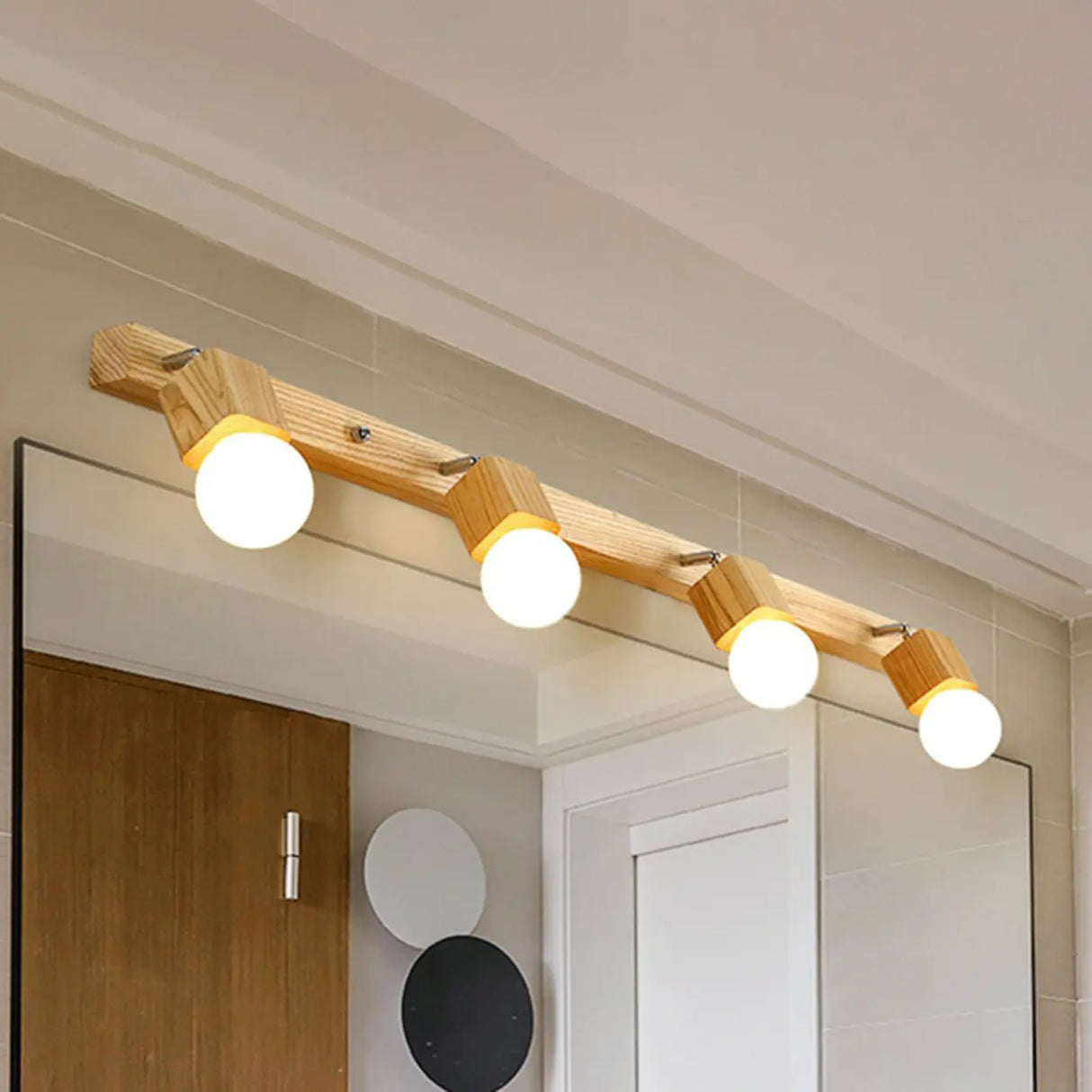 Rustic Wooden Geometric 3-Light Vanity Sconce Light Image - 9