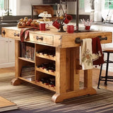 Rustic Wooden Kitchen Bar Table with Storage Shelves & Drawers Image - 1