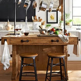 Rustic Wooden Kitchen Bar Table with Storage Shelves & Drawers Image - 2