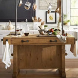 Rustic Wooden Kitchen Bar Table with Storage Shelves & Drawers Image - 3