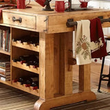 Rustic Wooden Kitchen Bar Table with Storage Shelves & Drawers Image - 4